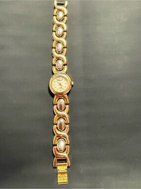 Vienna Gold-Tone Bracelet Watch – Pearl Cabochon Links – Ladies Quartz